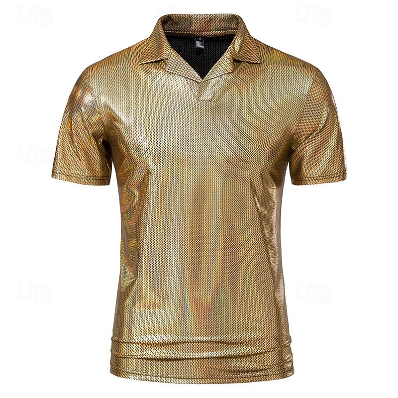 Retro Vintage 1980s T-shirt Polo Shirt Disco Shiny Latex Patent Metallic Rainbow Fancy Dress Men's Halloween Carnival Pride Parade Pride Month Adults T-shirt Summer4