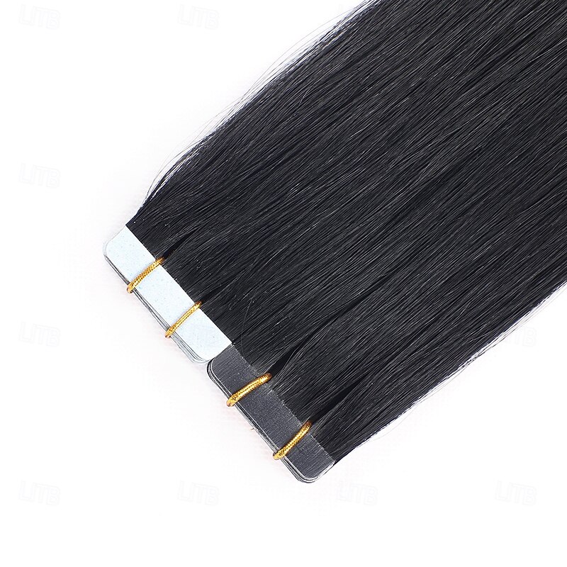 Human Hair Extensions Seamless 1# Black Tape In Straight Hair 18Inch 60G 20Pcs2