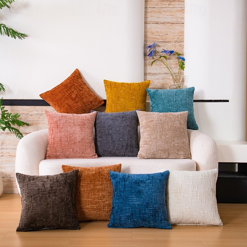 Textural Faux Linen Series Square Decorative Throw Pillow Cusion for Couch Red Yellow Blue Grey Burnt Orange2