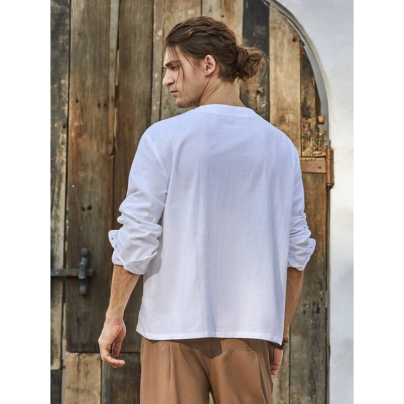Retro Vintage Medieval Renaissance Shirt Pirate Viking Solid Color Round Neck Fancy Dress Men's Viking Pirate Halloween Carnival Party LARP Ren Faire Adults' Shirt Spring & Summer3