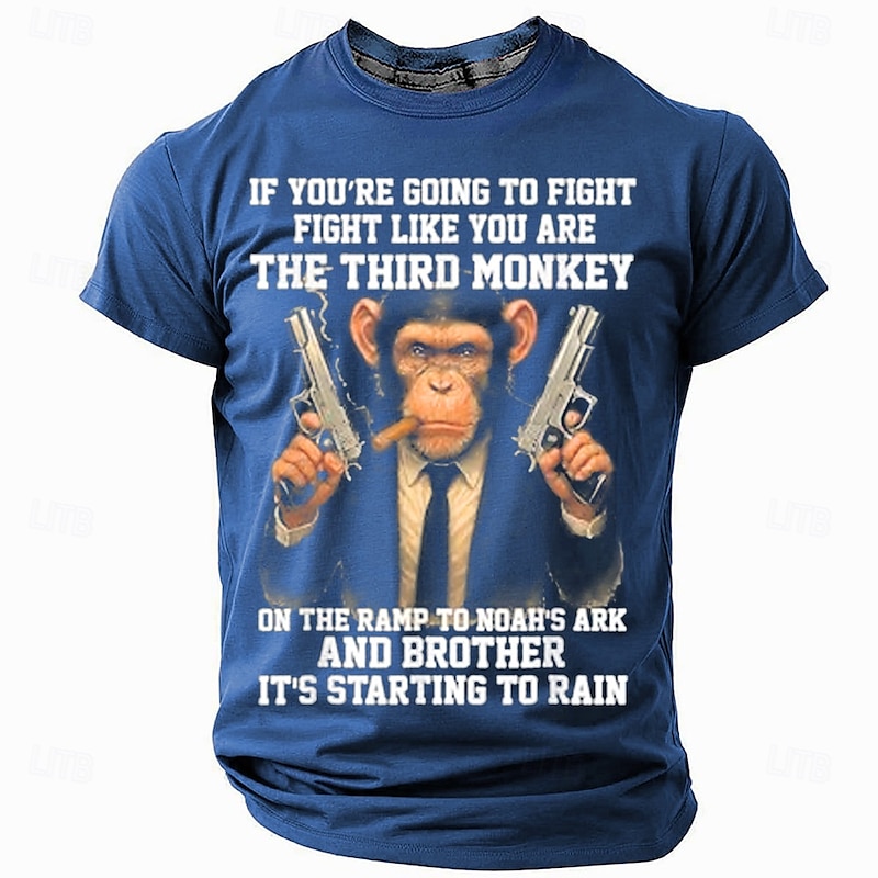 Men's Short Sleeve Graphic T-Shirt: 'Fight Like The Third Monkey On Noah's Ark' Humorous Lifestyle2