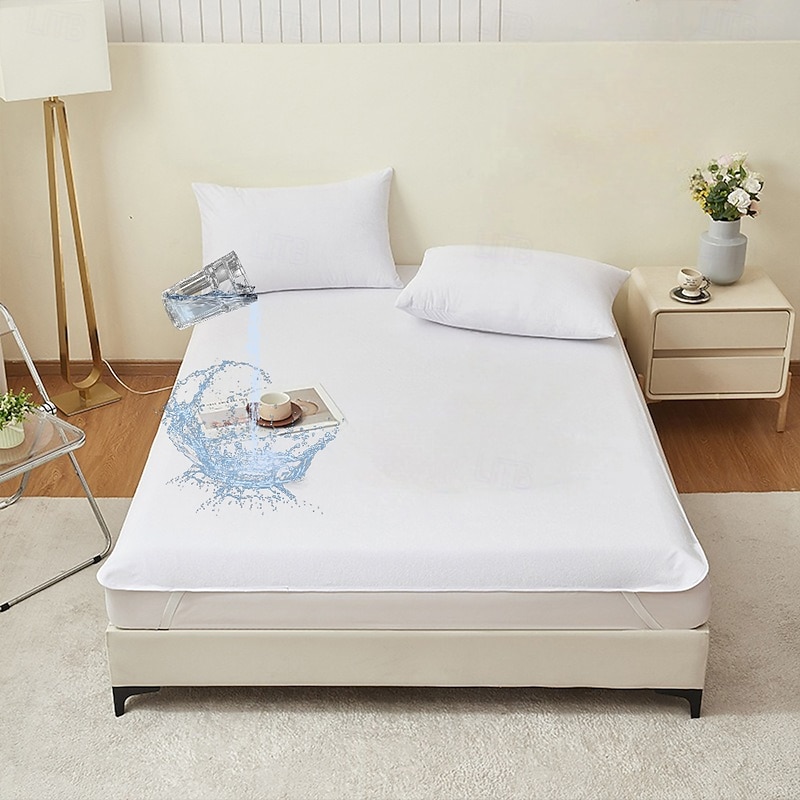 Queen Full King Protective Bed Cover Waterproof Mattress Protector Fitted Waterproof Sheet Bed Protector Mattress Bed Cover Incontinence Pad Washable Bed Underlay Bedding Elastic Band
