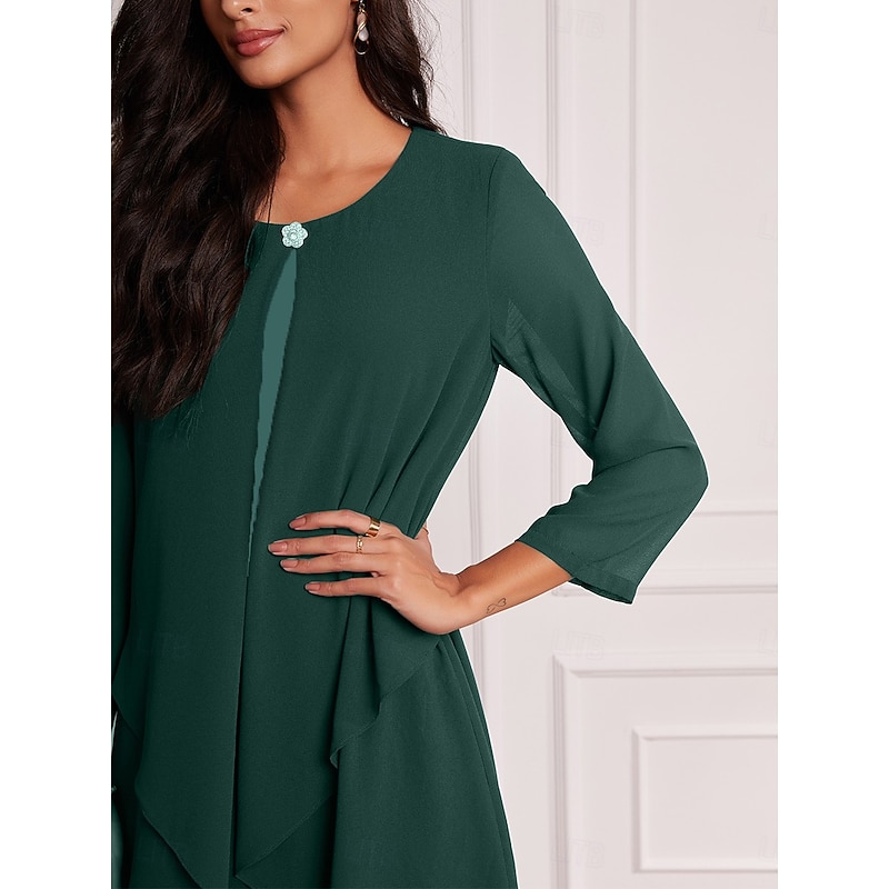 Women's Evening Dress Cape Sleeve Knee-Length Elegant Green Sheer Overlay Party Wedding Guest Spring Summer Regular Fit4