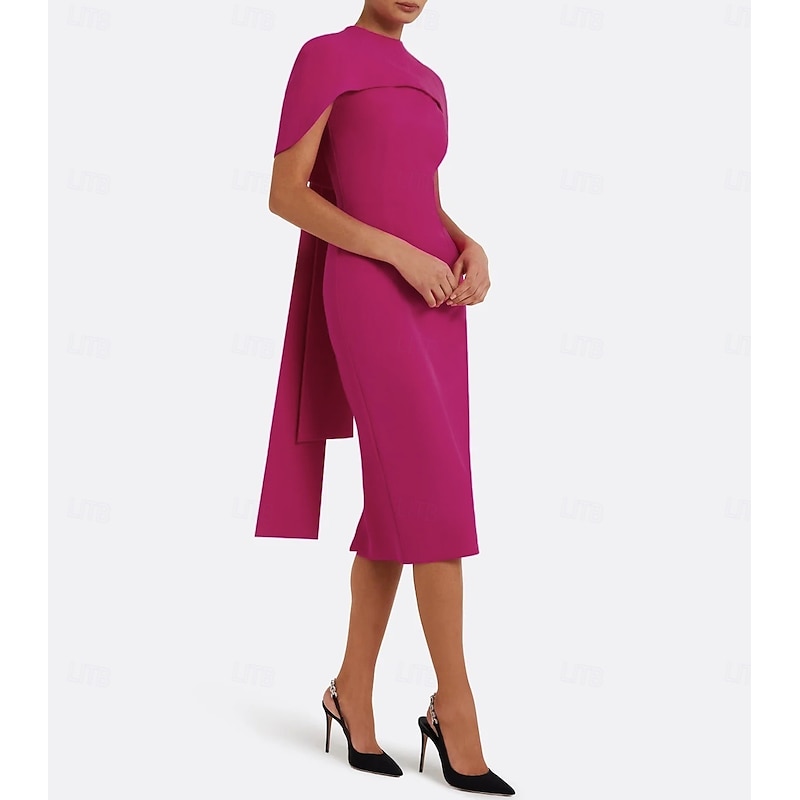 Crepe Column Cocktail Dresses Wedding Guest Elegant Formal Ankle Length Short Sleeve Stretch Derby Dresses Race Day Dress4