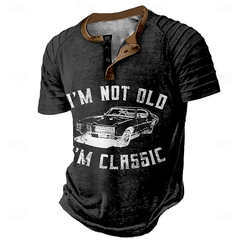 Men's "I'm Not Old I'm Classic" Funny Graphic Henley T-Shirt, Short Sleeve Classic Car Lifestyle Tee4