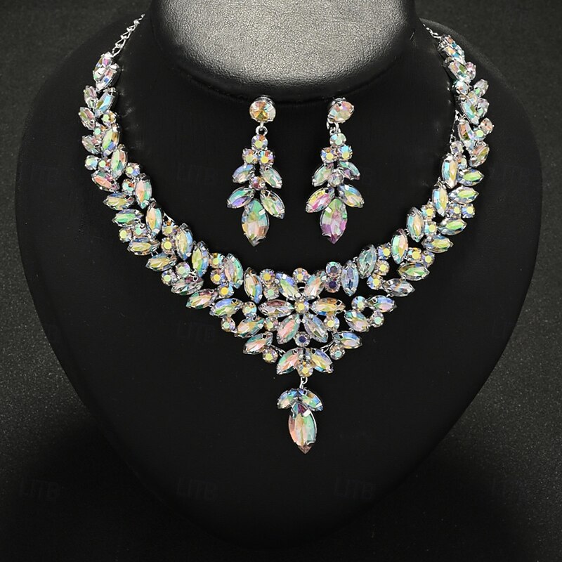 Bridal Jewelry Sets Two-piece Suit Zircon Zircon Rhinestone 1 Necklace Earrings Women's Elegant Vintage Luxury Cute Beads Leaf Blessed irregular Jewelry Set For Wedding Anniversary Party2