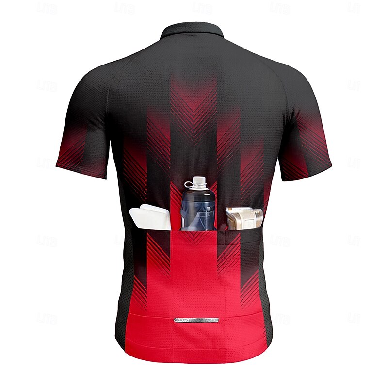Men's Cycling Jersey Graphic Geometric Gradient Short Sleeve Bike Tee Tshirt Top with 3 Rear Pockets UV Resistant Quick Dry Front Zipper Reflective Strips Sports Red Clothing Apparel2