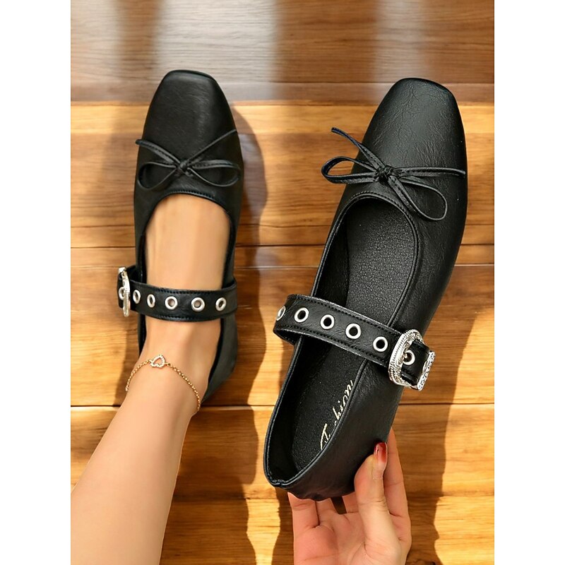 Women's 1950s Vintage White Mary Jane Ballet Flats – Square Toe Shoes with Buckle Strap for Daily & Cottagecore Outfits4