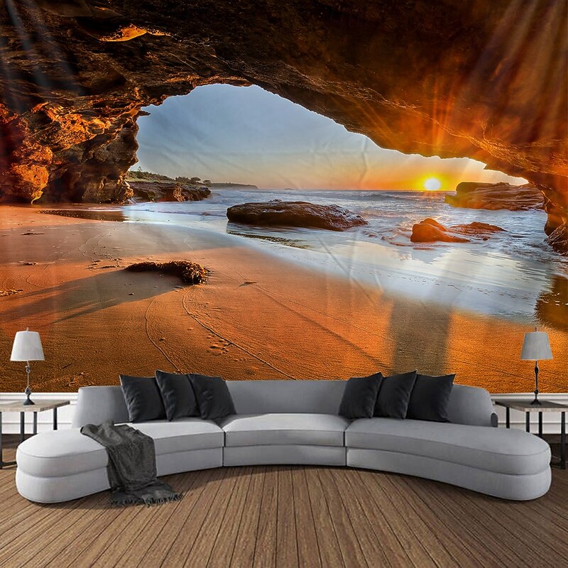 Landscape Ocean Cave Tapestry Large Tapestry Mural Decor Photograph Backdrop Blanket Curtain Home Bedroom Living Room Decoration4