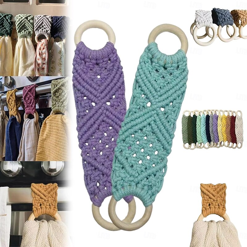 Boho Crochet Towel Ring, Mother's Day Gift Macrame Kitchen Towel Holder, Macrame Towel Holder Ring, Crochet Hanging Towels Loop Ring Knit Towel Hanger, Handmade Macrame Dish Towel Holder Decoration