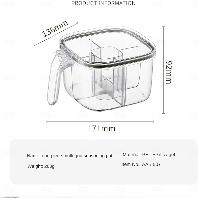 2 PCS Compartment Condiment Pots Set, Transparent Seasoning Box with Lids and Spoons, Convenient and Neat Storage Solution for Your Kitchen2