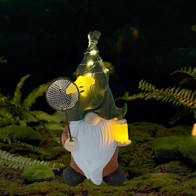 1 Pc Outdoor Solar Landscape Lights Luminous Dwarf Goblin Dragonfly Butterfly Bee Decorative Light Sculpture Light Courtyard Garden Lawn Path Landscape Light2
