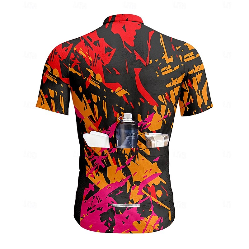 Men's Cycling Jersey Graphic Geometric Short Sleeve Bike Tee Tshirt Top with 3 Rear Pockets UV Resistant Quick Dry Front Zipper Reflective Strips Sports Red Clothing Apparel2