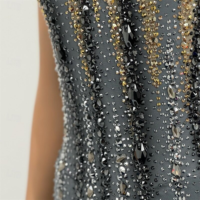 Figure Skating Dress Women's Girls' Ice Skating Dress Dark Grey Patchwork Asymmetric Hem Mesh High Elasticity Training Competition Skating Wear Classic Crystal / Rhinestone Sleeveless Ice Skating2