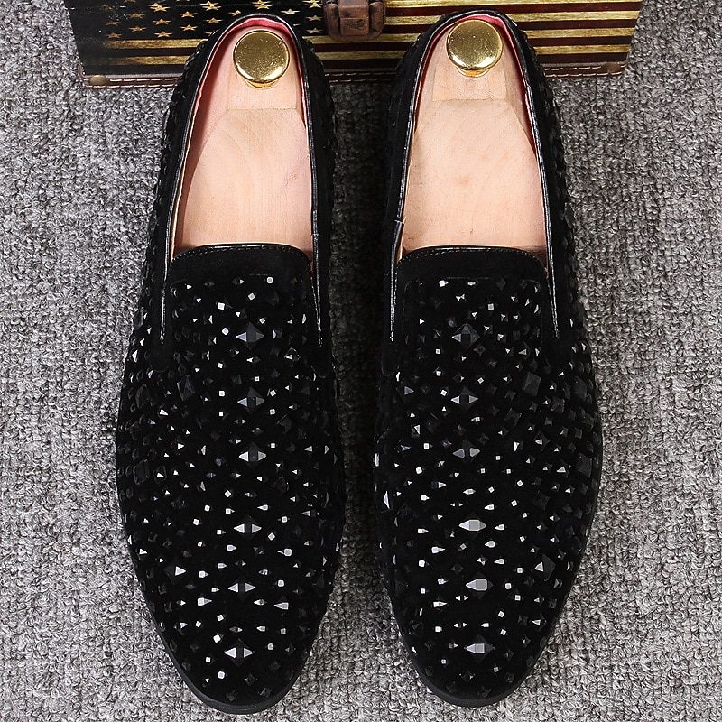 Men's Black Studded Velvet Loafers – Gothic Prom and Nightclub Dress Shoes with Punk Rock Style4