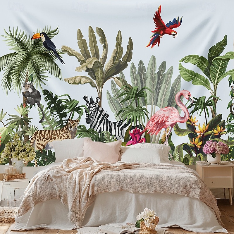 Tropical Plants Birds Hanging Tapestry Wall Art Large Tapestry Mural Decor Photograph Backdrop Blanket Curtain Home Bedroom Living Room Decoration