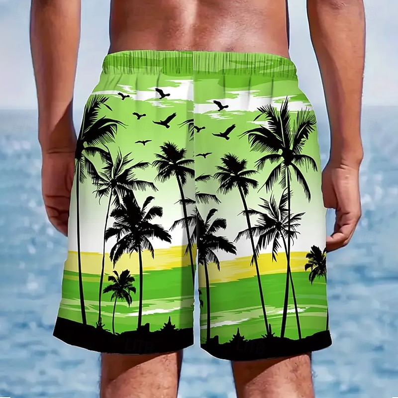 Men's Coconut Tree Tropical Plants Swim Shorts Board Shorts Swimming Trunks Mid Waist Streetwear Hawaiian Beach Vacation Wear Side Pockets Mesh Lining Elastic Drawstring Waist Designer Clothing2