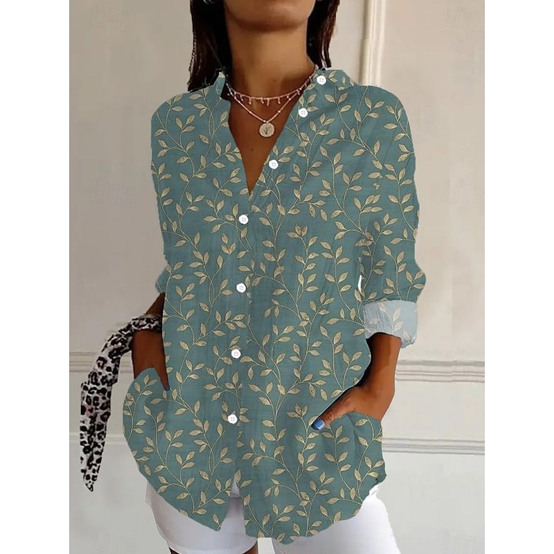 Women's Shirt Button Down Tunic Shirt Collar Long Sleeve Floral Graphic Geometric Casual Regular Tops Work Daily s Print White Pink Sky Blue Green Rose Pink Spring Fall Winter2