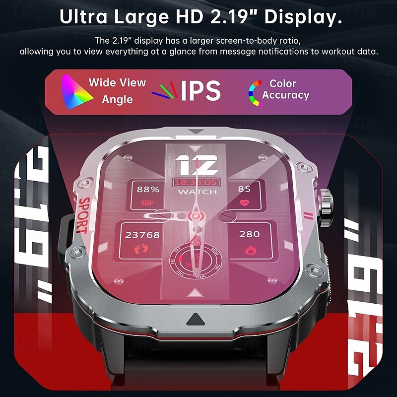 696 C30PRO Smart Watch 2.19 inch Smartwatch Fitness Running Watch Bluetooth Pedometer Call Reminder Sleep Tracker Compatible with Android iOS Men Hands-Free Calls Message Reminder IP 67 49mm Watch3