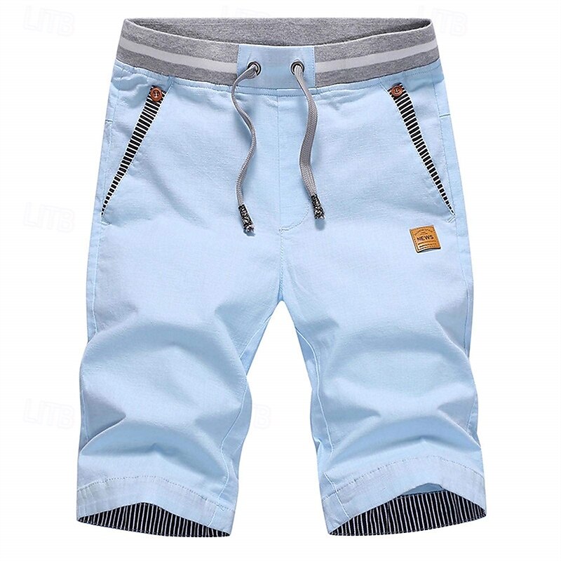 Men's Summer Shorts Work Shorts Pocket Drawstring Plain Comfort Breathable Knee Length Outdoor Business Fashion Casual Black Blue2