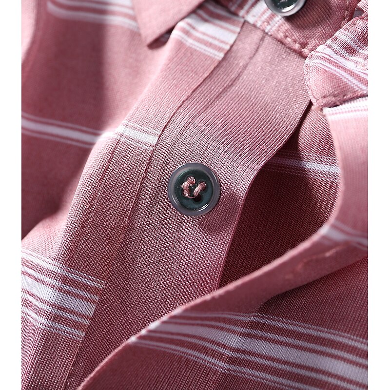 Men's Business Casual Lapel Short Sleeve Office Old Money Style Striped Buttons Summer Spring Fall Pink Blue Green4