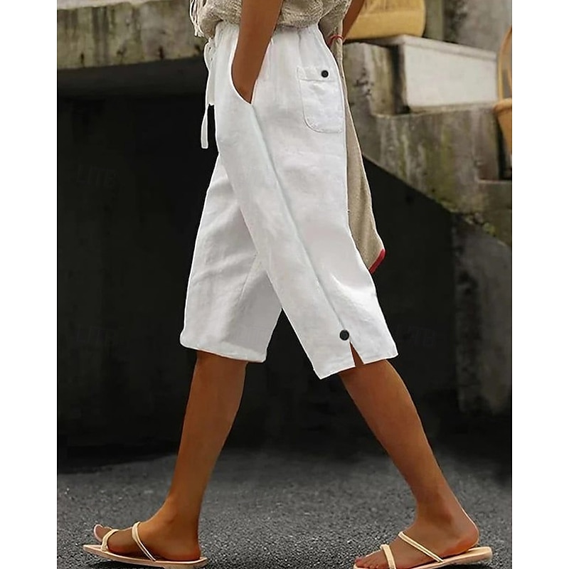 Women's Capri Pants Slacks Casual Calf-Length Natural Plain Pocket Elastic Drawstring Design Comfy Outdoor Outdoor Going out Orange red White Pink Blue Summer Regular Fit