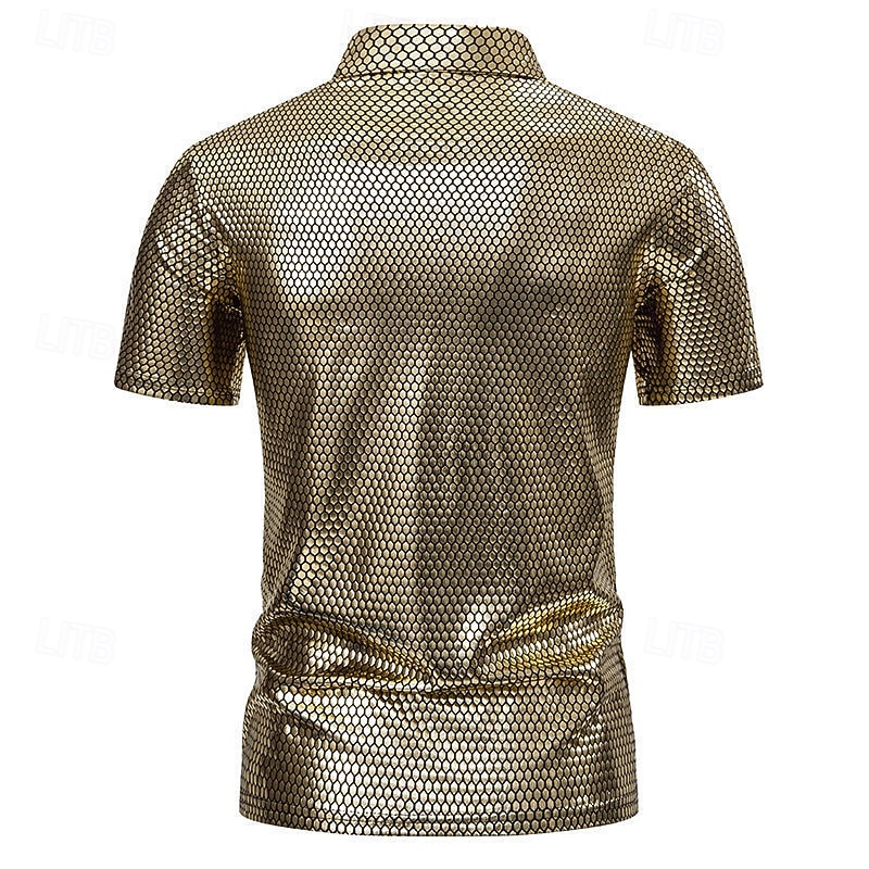 Retro Vintage 1980s T-shirt Polo Shirt Disco Shiny Latex Patent Metallic Fancy Dress Men's Halloween Carnival Pride Parade Pride Month Adults' T-shirt Summer3