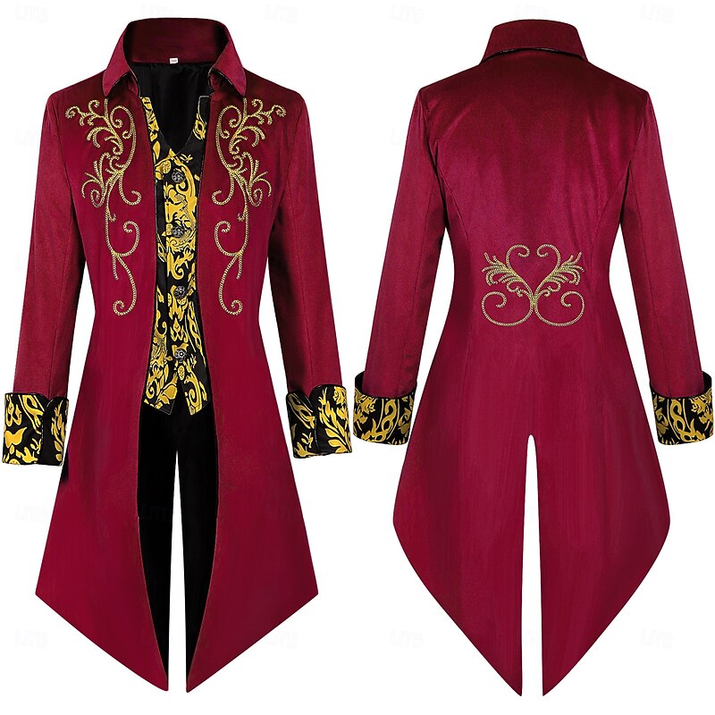 Retro Vintage Punk & Gothic Medieval Coat Tuxedo Tailcoat Fancy Dress Men's Royal Halloween Carnival Party LARP Ren Faire Adults' Coat All Seasons3