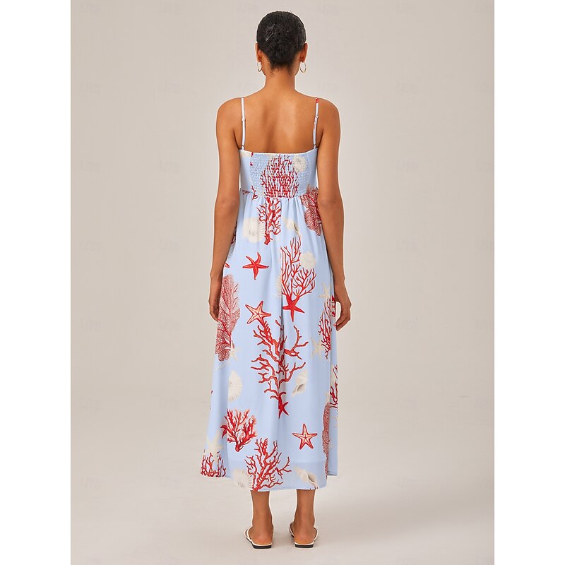 Red Ocean-Themed Vacation Cami Dress2