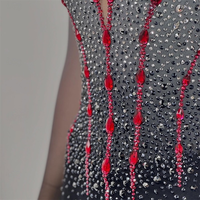 Figure Skating Dress Women's Girls' Ice Skating Dress Black Sliver Patchwork Thumbhole Mesh High Elasticity Training Competition Skating Wear Classic Crystal / Rhinestone Long Sleeve Ice Skating4