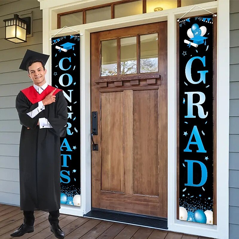 Graduation Decorations Class of 2025 Congrats Grad Banner Hanging Flags Porch Sign, 2025 Graduation Decorations Party Supplies for Any School Indoor/Outdoor Decor