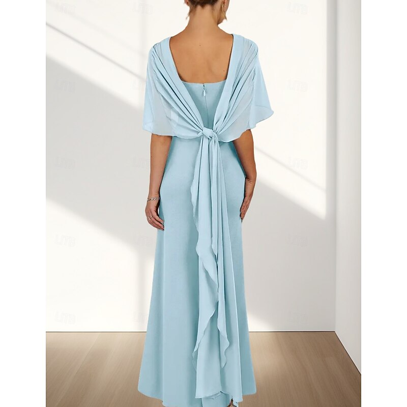 Mermaid / Trumpet Wedding Guest Dresses Elegant Dress Wedding Guest Engagement Floor Length Sleeveless Crew Neck Chiffon with Ruffles2