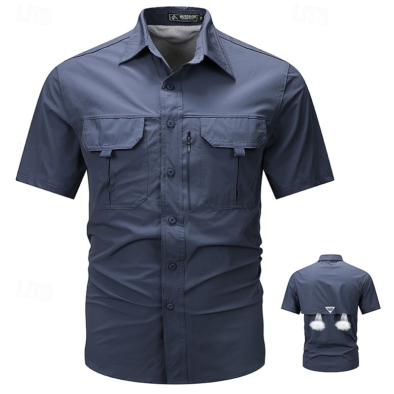 Men's Shirt Summer Shirt Casual Shirt Button Up Shirt Cargo Shirt Black Blue Green khaki Army Green Short Sleeve Plain Shirt Collar Vacation Hawaiian Pocket Clothing Apparel 100% Cotton Fashion