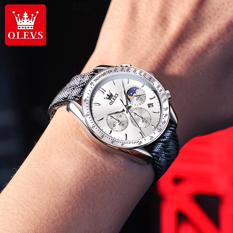 OLEVS 3630 Original Brand Watch for Men Waterproof Luminous Nylonr Strap Quartz Wristwatch Chronograph Mans Watches3