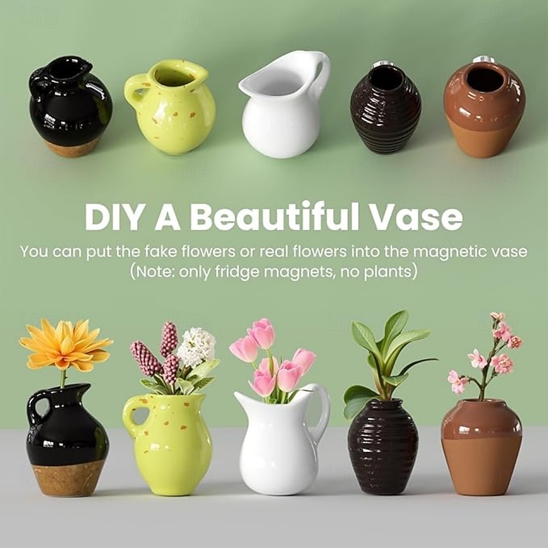 Cute Plant Vase Fridge Magnets, Mini Ceramic Flower Vases for Refrigerator Decor, 3D DIY Magnetic Wall Decoration, Side View Home Accessories3