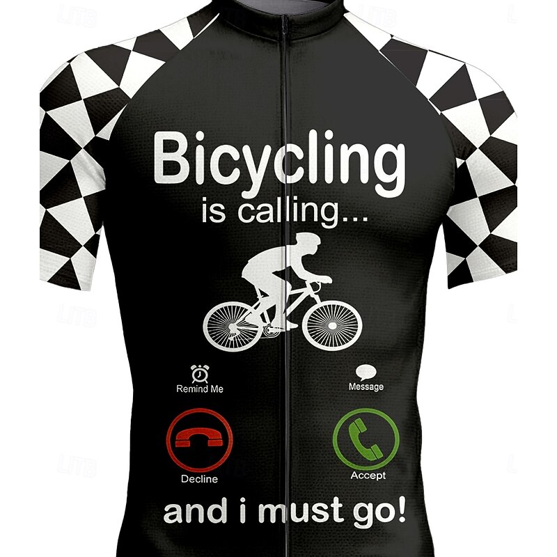 Men's Cycling Jersey Graphic Geometric Letter & Number Short Sleeve Bike Tee Tshirt Top with 3 Rear Pockets UV Resistant Quick Dry Front Zipper Reflective Strips Sports Black Clothing Apparel3