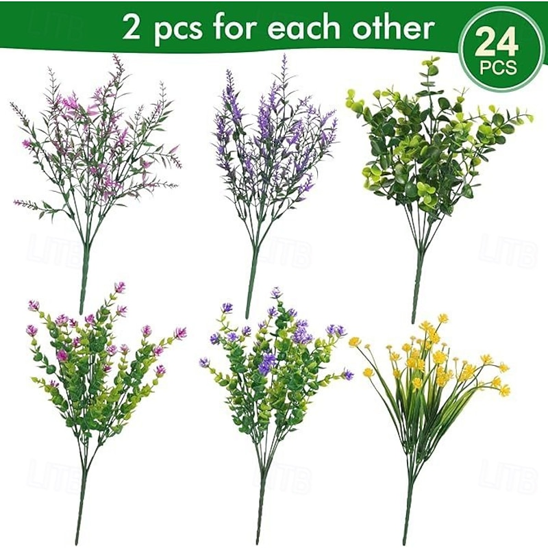 24pcs Artificial Flowers for Outdoors, UV Resistant Faux Plants, Outdoor Artificial Flower Arrangement, Plastic Fake Flowers for Garden Patio Decoration2