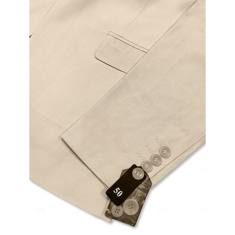 Men's Business Casual Linen Suits Notch Lapel Dusty Blue Beige Formal Solid Colored Standard Fit 2 Piece Single Breasted One-button3