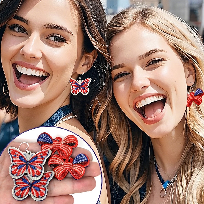 6 Pairs 4th of July Earrings for Women Patriotic American Flag Star Earring Red White Blue Dangle Drop Earrings Holiday Jewelry Gift2