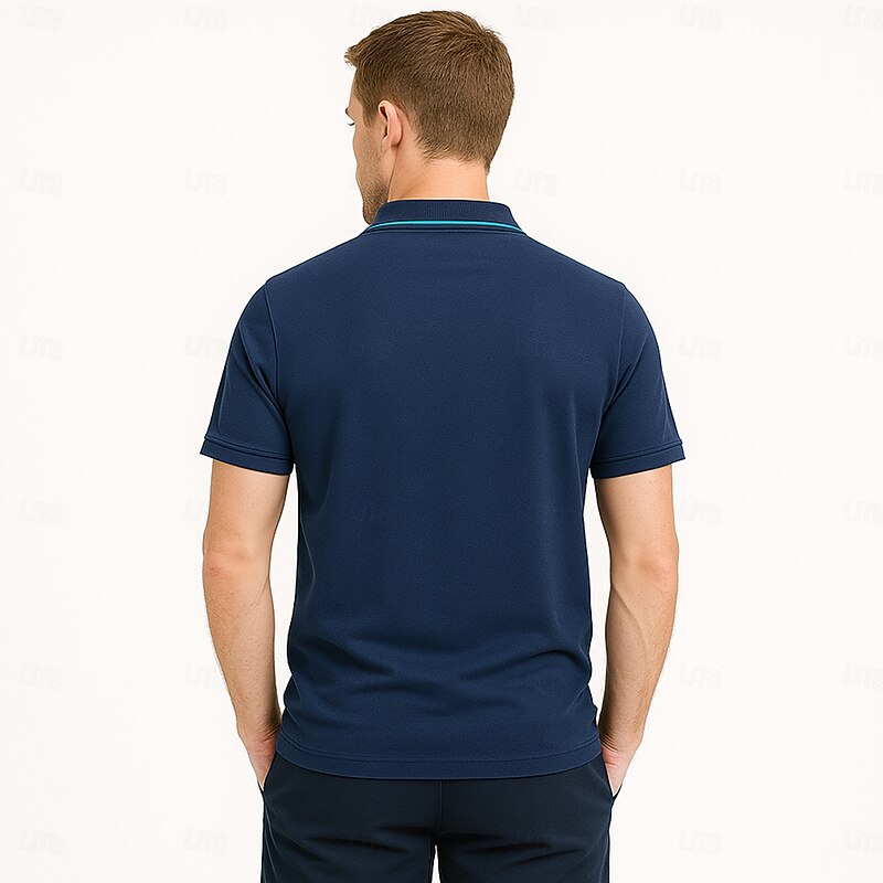 Men's Polo Knit Polo Sweater Formal Work Turndown Short Sleeve Color Block Stripe-Trim Stripe Spring Wine White Navy Blue Army Green Beige Polo2