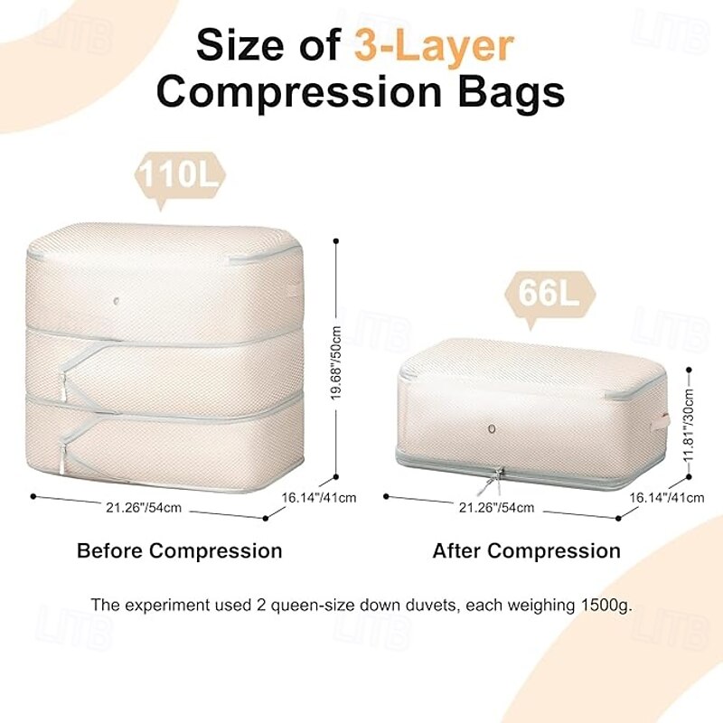 2 Pack Comforter Storage Bag - Large Capacity Blanket Storage Bags 3-Layer Ultra Space Saving Self Compression Organizer Washable Compression Bags for Storage Comforter Blanket 2-Pack Beige3