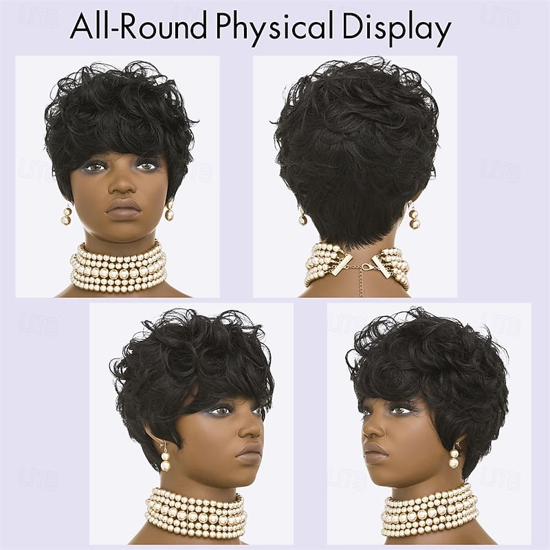 Natural Black Pixie Cut Wig Short Pixie Wigs For Black Women Black Short Curly Wig With Bangs For Black Woman Short Hair Wig4