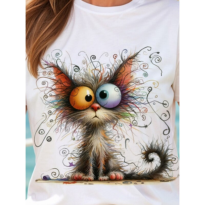Women's T Shirt Graphic Animal Cat Vintage Stylish Classic Short Sleeve Crew Neck Round Neck Regular Tops Daily Weekend Print White Summer Spring3