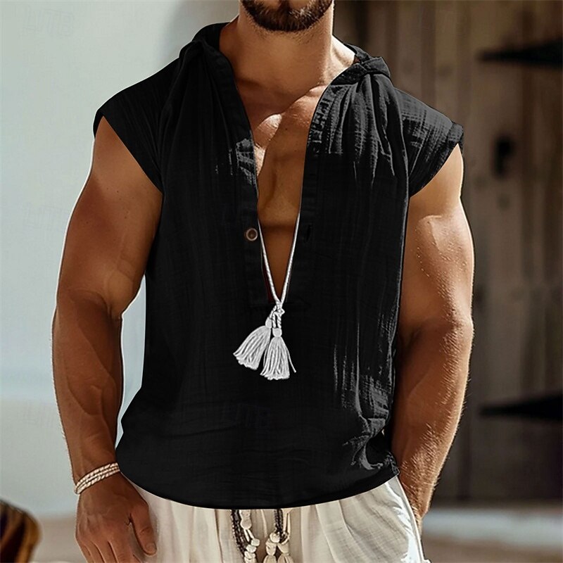 Men's Tank Top Vest Top Undershirt Sleeveless Shirt Sleeveless Hooded Summer Plain Fashion Designer Basic Buttons Vacation Street Going out Black Navy Blue Green Top Tee for Men4