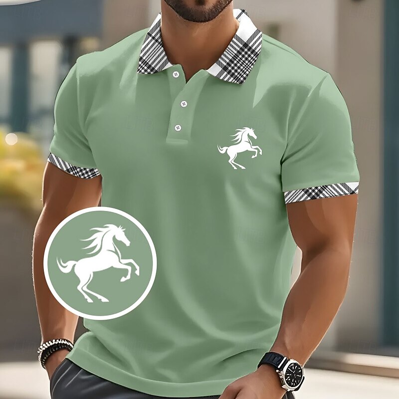 Men's Animal Horse Polo Short Sleeve Polo Shirts Collared Shirts Business Casual School Business Athleisure Daily Wear 3D Print Summer White Pink Blue3