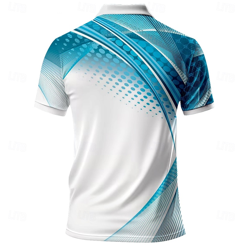 Men's Geometric Line Polo Short Sleeve Polo Shirts Collared Shirts Casual School Outdoor Daily Wear 3D Print Summer Light Blue-White2