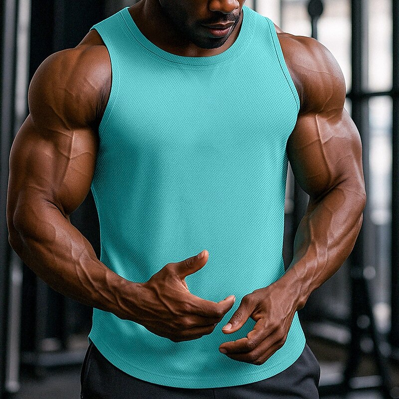 Men's Tank Top Vest Undershirt Sleeveless Shirt Sleeveless Round Neck Crewneck Summer Plain Fashion Classic Casual Mesh Sporty Street Casual Sports Black White Light Green Top Tee for Men