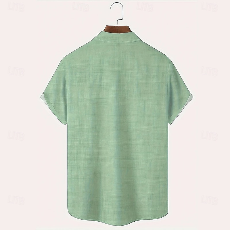 Men's Geometric Line Shirt Casual Shirt Button Up Shirt Short Sleeve Fashion Casual Vacation Holiday Streetwear Summer Turndown 3D Print Front One Pocket Linen Like Shirt Blue Purple Green2