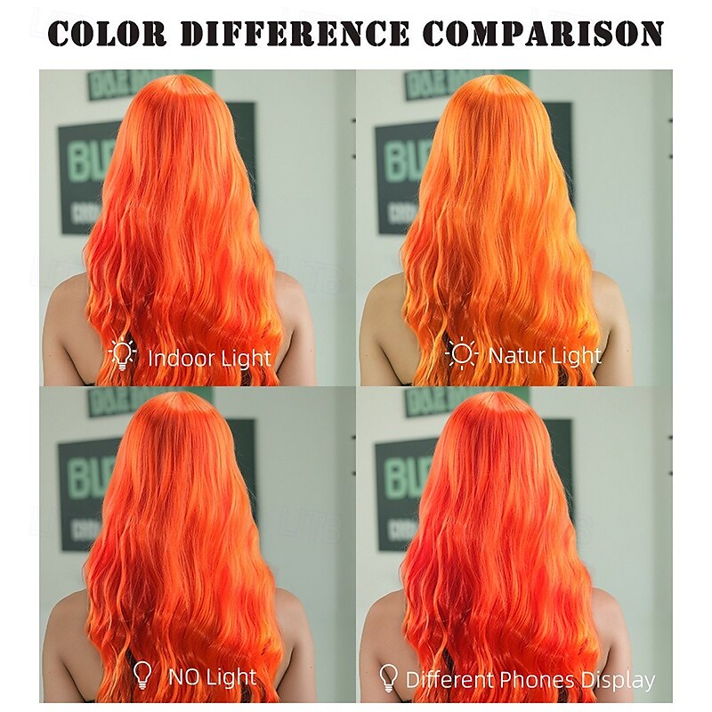 Synthetic Wig Wavy Curly Weave Layered Haircut With Bangs Machine Made Wig 28 inch A1 Synthetic Hair Women's Classic Comfortable Color Gradient Orange4