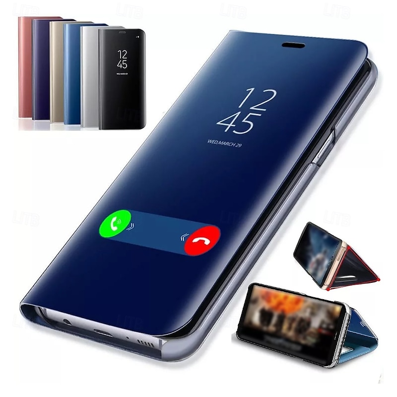 Phone Case For Samsung Galaxy S25 S24 S23 S22 S21 FE S21 Ultra Plus A14 A54 S20 A32 Full Body Case Flip with Stand Holder Mirror Auto Sleep / Wake Up Solid Colored TPU